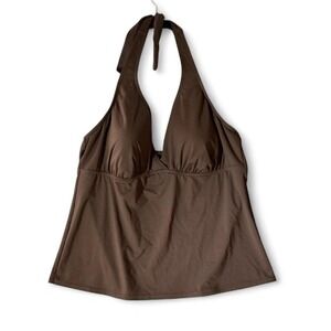 Lands' End Brown Halter Tankini Top Padded V-Neck Swimwear Size 18 398468
